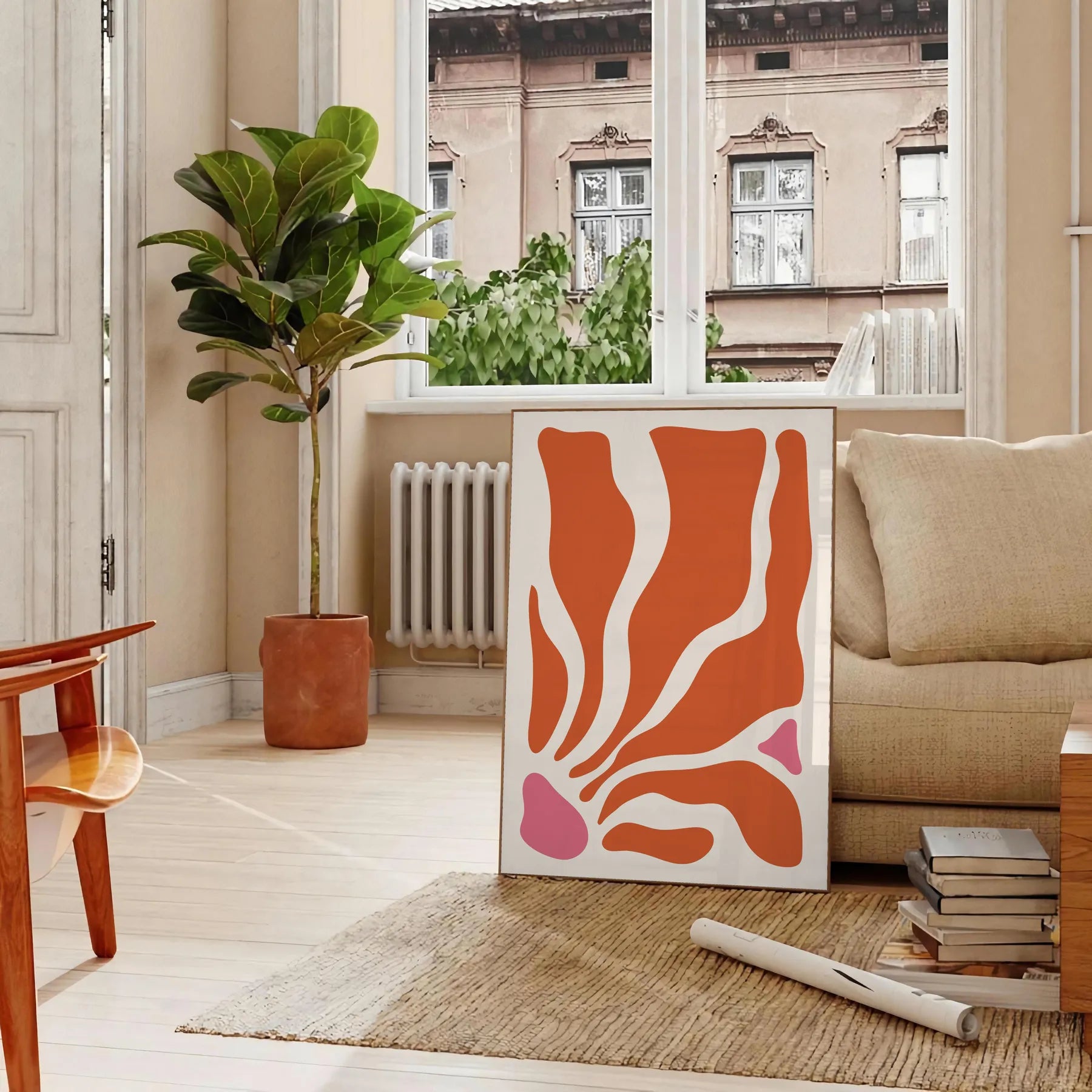 space Boho Abstract 15 art print vibrant orange red hues wall poster splash artistic elegance room gift lovers frame style