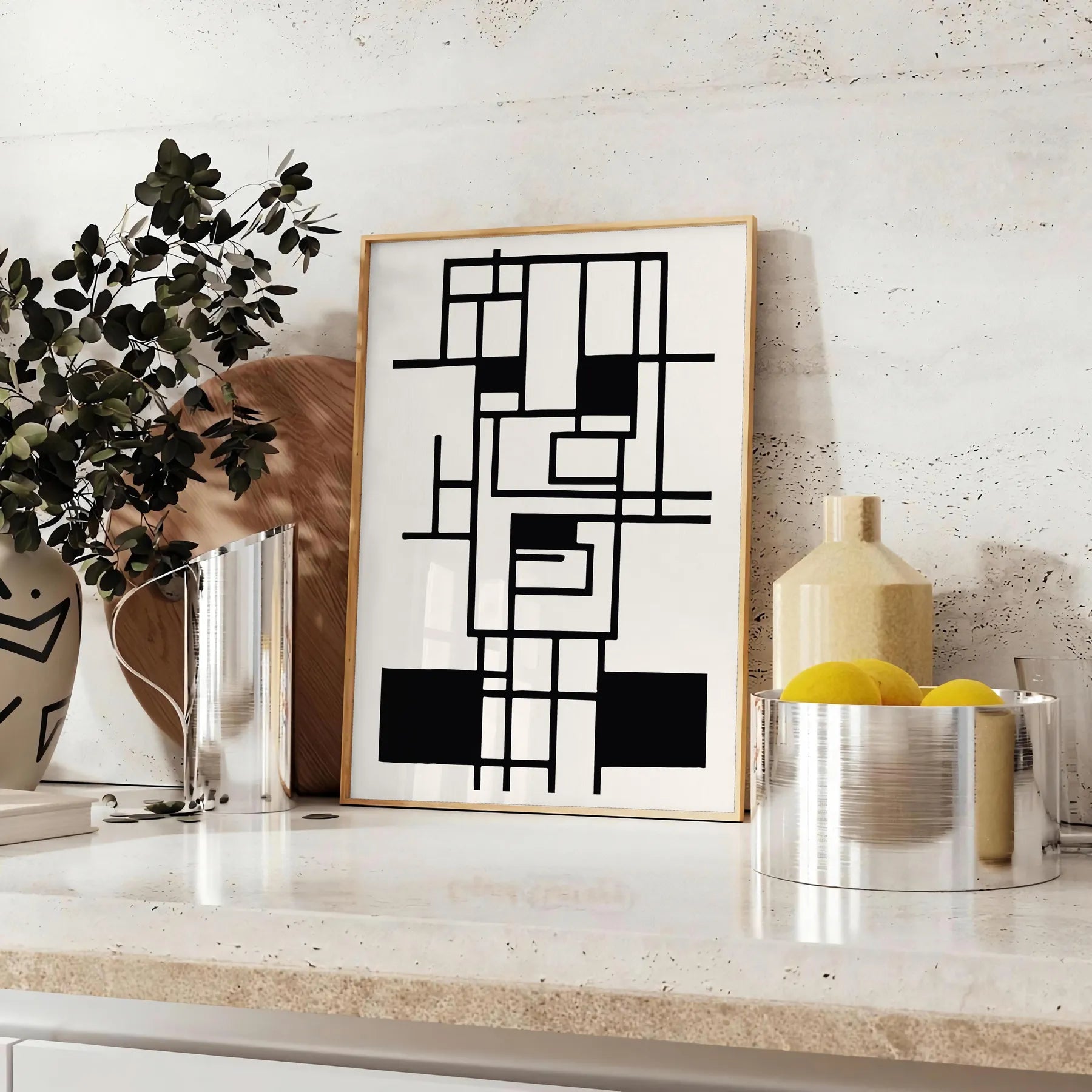space Boho Abstract 25 poster gray black hues wall art modern elegance gift stylish decor addition framed unframed versions style